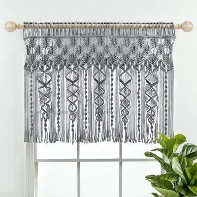 30"x40" Boho Macrame Textured Cotton Window Valance Light Gray - Lush Décor