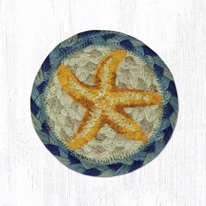 Earth Rugs Starfish Coaster – 5"x5" Braided Jute with Hand-Printed Starfish Design for Coastal, Nautical, and Beach House Decor - 1 of 3