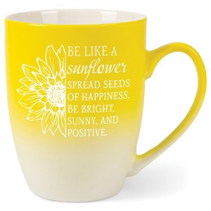 Be Like A Sunflower, Spread Seeds Of Happiness, Be Bright, Sunny,  Positive Two Toned Matte Yellow  White 12 ounce Ceramic Stoneware Coffee Cup Mug - 1 of 4