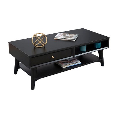 Mid-Century Modern Flynn Black Mahogany Coffee Table with Storage