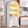 Vlsrka Arched Cabinet, Kitchen Pantry & China Cabinet, Arched Bookshelf with Open & Adjustable Shelves, Induction 3-Color Lights,White - 3 of 4