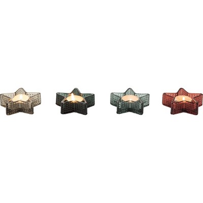 Transpac Glass Star Tealight Holder Set of 4 Christmas Home Decorations
