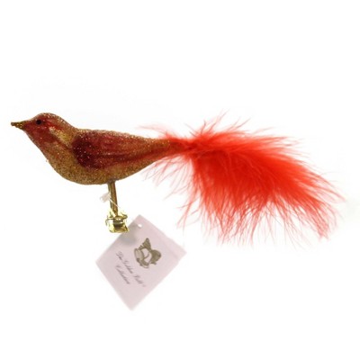 Golden Bell Collection 2.5" Red Orange Clip-On Bird Hand Painted  -  Tree Ornaments