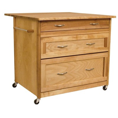 Wood 3 Drawer Kitchen Cart in Natural Birch Brown - Catskill Craftsmen