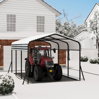 10 x 15 FT Metal Carport with Galvanized Steel Roof, Heavy Duty Metal Roof Carport with Enhanced Base, Tall Kits Garage for Tractors, Trucks, Boats