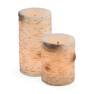 Everlasting Glow Set of two Birch Bark look glowing candles with Glow Wick natural look wick