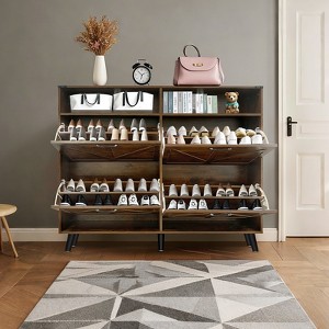 Shoe Storage, Freestanding Shoe Cabinet Storage with 4 Flip Drawers and Barn Door Design, Slim Narrow Shoe Rack Dresser, for Entryway, Foyer, Hallway - 1 of 4