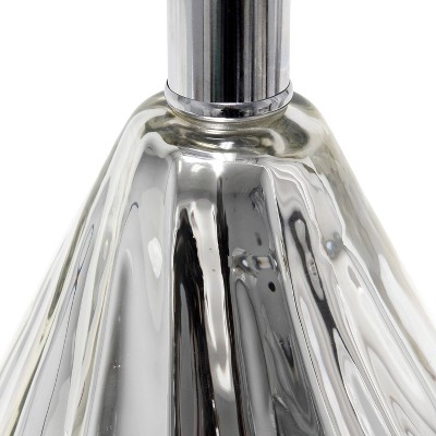 Gray Chrome Droplet Nightstand Lamp with Fabric Shade