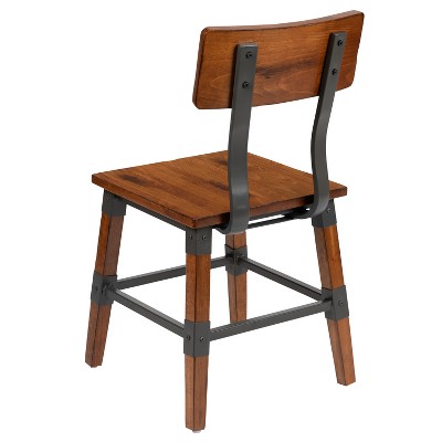 Set of 4 Rustic Walnut Industrial Wood Dining Chairs