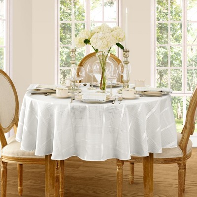 White Geometric Plaid Oval Fabric Tablecloth 60" x 84"