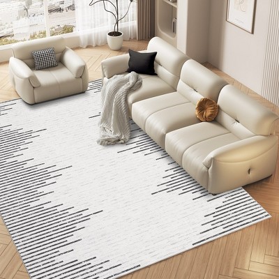Modern Geometric Striped Area Rug Low Pile Non Slip Farmhouse Carpet