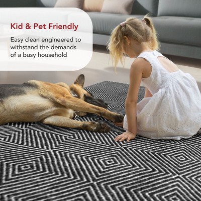 Black Geometric Wool and Cotton Runner Rug, 2' 6" x 6'