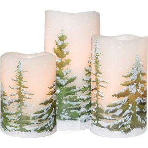 Pack 3 Christmas Decor Flameless Flickering Candles with Automatic Timers, Battery Operated - 1 of 4