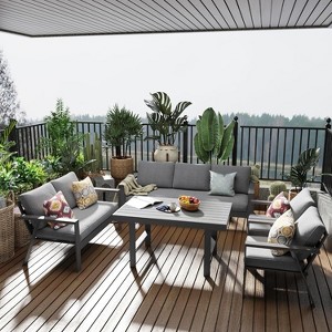 Heynemo 8 Pcs Aluminum Sofa Furniture Sets, Indoor Outdoor Metal Sectional Conversation Sofa Chairs Couch With Cushions - 1 of 4
