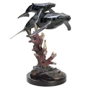 SPI Home Brass Humpback Whales Figurine – 11" Ocean Duo Sculpture for Nautical or Coastal Decor - 1 of 4