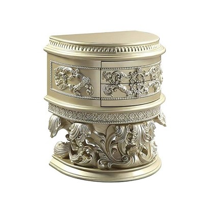 Champagne Silver Vatican Nightstand with Ornate Engravings
