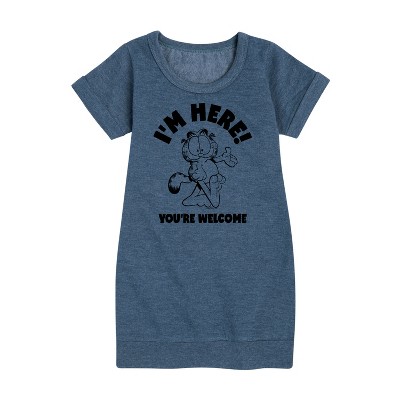 - Garfield - I'm Here Youre Welcome Graphic Short Sleeve Fleece Dress