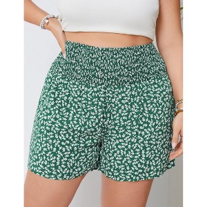 Plus Size Smocked Waist Summer Shorts for Women Casual Pleated Lounge Shorts - 1 of 4