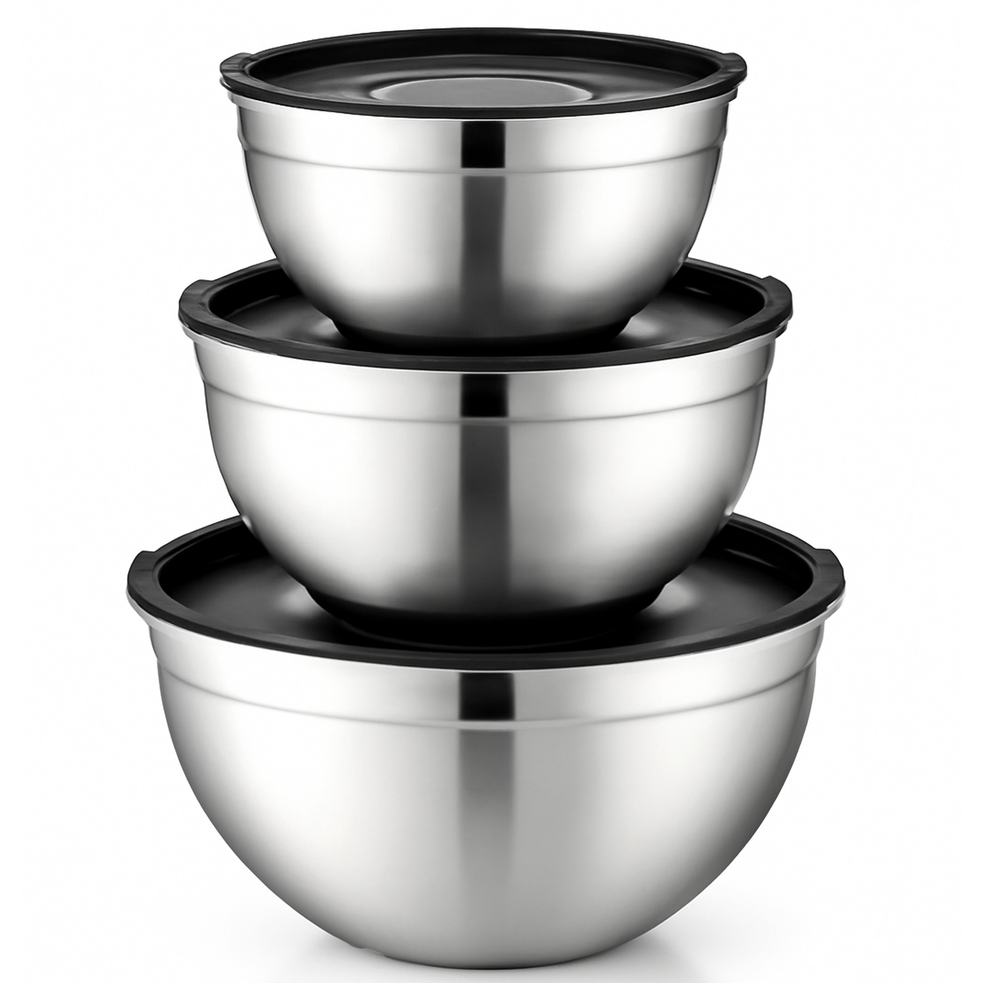3-Piece Stainless Steel Mixing Bowl Set with Lids – Durable Bowls Dishwasher Safe, Silver