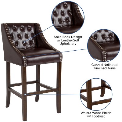 Saddle Style 32" Brown Leather and Wood Barstool