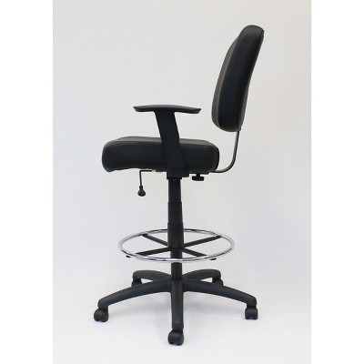 Oversized Black Drafting Stool with Chrome Footring and Adjustable Arms