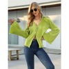 Women Deep V Neck Blouse Long Flared Sleeve Tops Button Front Dressy Casual Shirts Top - 3 of 4