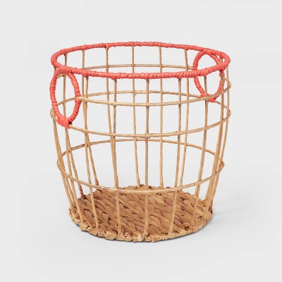 Small Natural With Fresh Melon Rim Kids' Woven Basket Red - Target