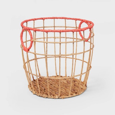 Image of Small Natural with Fresh Melon Rim Kids' Woven Basket Red - Pillowfort™