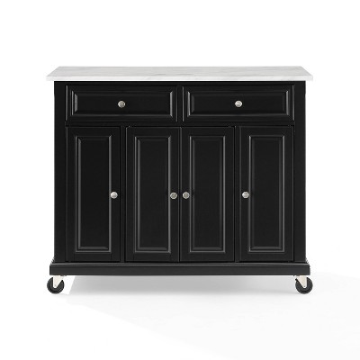 Avery Distressed Black Kitchen Island with Faux-Marble Top