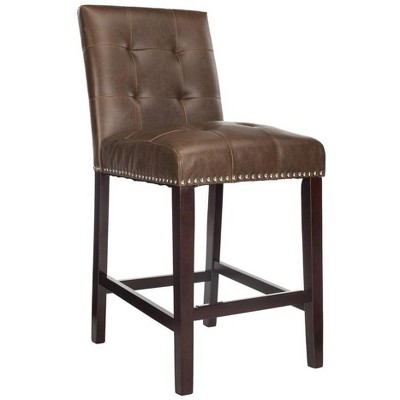 Nikita Brown Birch Wood Counter Stools with PU Leather, Set of 2
