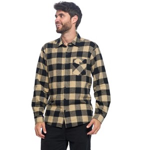 Ashford & Brooks Mens Flannel Button Down Plaid Long Sleeve Casual Shirt - Tan/Black Buffalo Check - XX-Large - 1 of 4