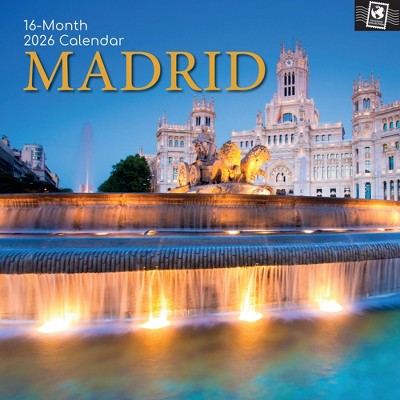 2026 Square Wall Calendar, Madrid, 16-Month Passport Collection Theme with 180 Reminder Stickers (12x12 In)