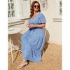 Women Plus Size Maxi Dress V Neck Summer Dress Short Sleeve Long Dress High Waist Ruffle Casual Dress with Belt - 3 of 4