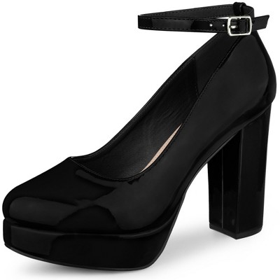 Women's Platform Chunky High Heels, Black Round Toe Ankle Buckle Strap Pumps,  Versatile Dress Heels - Temu