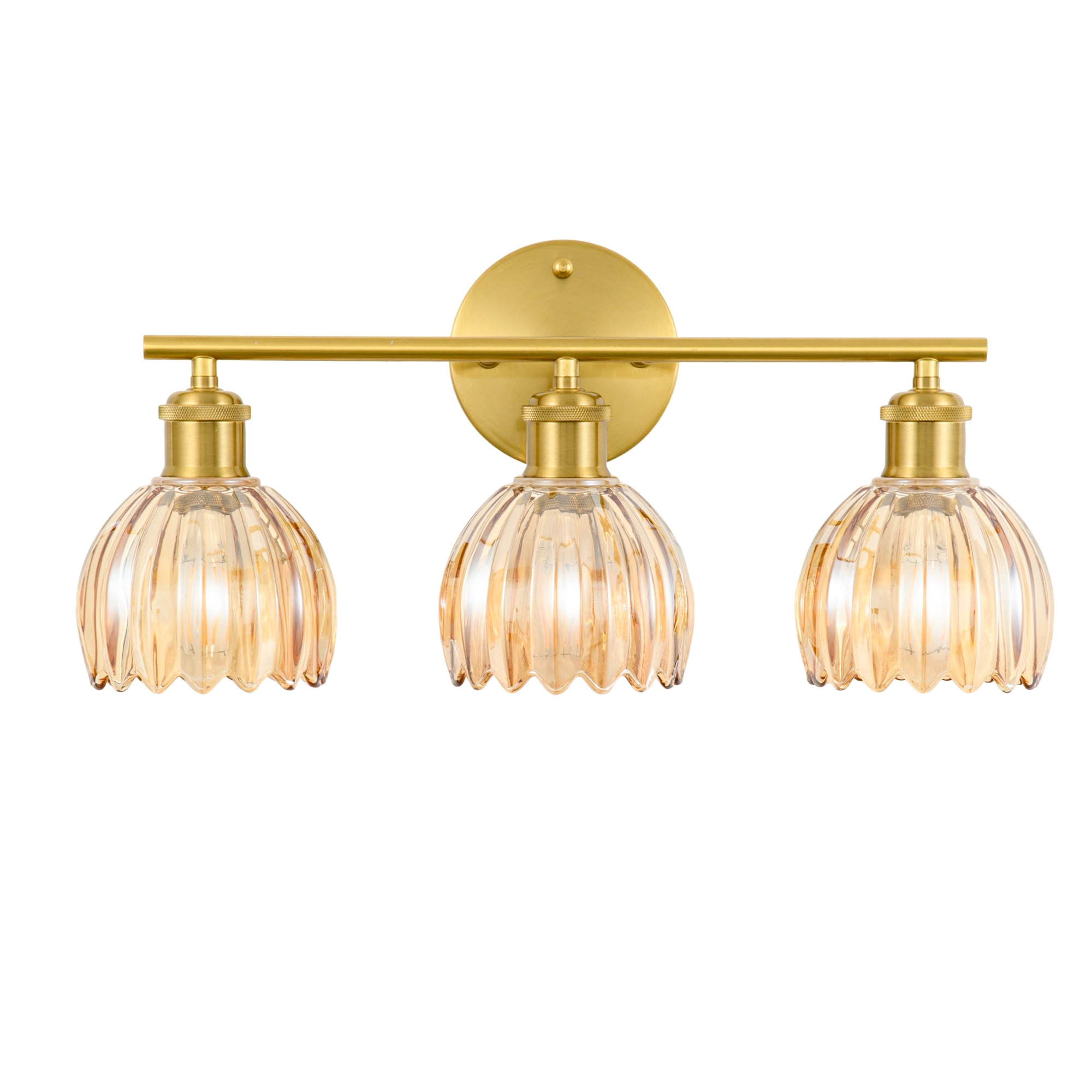 DAKAFUL Vintage Bathroom Vanity Light,with Textured Glass Shades,3-Light Vanity Fixture,Wall Sconce for Bathroom Mirror/Bedroom/Hallway(Amber&Gold)
