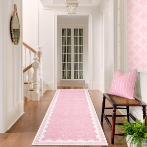 Scalloped Pattern Rugs for Living Room Bedroom Soft Non Slip Low Pile Throw Carpet Washable Foldable Area Rug - 1 of 4