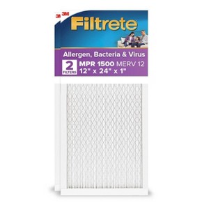 Filtrete 12''x24''x1'' 2pk Allergen Bacteria and Virus Air Filter 1500 MPR - 1 of 4