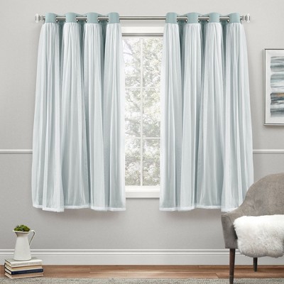 Exclusive Home Catarina Layered Solid Room Darkening Blackout and Sheer Grommet Top Curtain Panel Pair