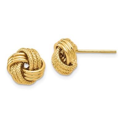 Black Bow Jewelry 9.5mm (3/8 Inch) 14k Yellow Gold Polished Textured Love Knot Earrings