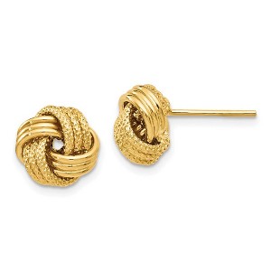 Black Bow Jewelry 9.5mm (3/8 Inch) 14k Yellow Gold Polished Textured Love Knot Earrings - 1 of 4