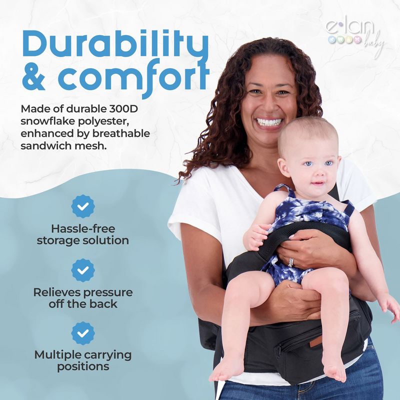 Elan Baby Hip Seat Carrier, Includes Baby Safety Strap, Pockets, & an Expander Strap to Fit All Sizes, Reduces Pressure on Back & Shoulder, 4 of 10