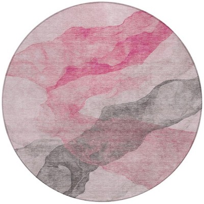 HomeRoots 8' Blush And Gray Round Abstract Washable Indoor Outdoor Area Rug