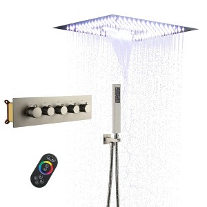 CASAINC 4-Spray Dual Shower Heads 16 Inches Ceiling Mount Fixed and Handheld Shower Head 64 Color Lights 2.5 GPM - 1 of 4