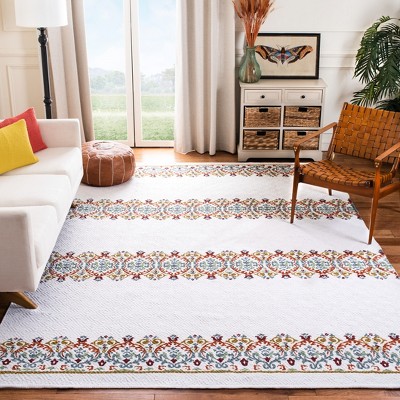 Ivory and Orange Floral Flat Woven 8' x 10' Area Rug