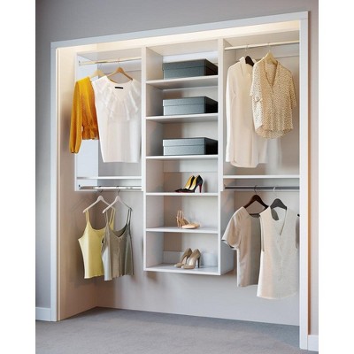 White Modular Closet System with Shelves and Hanging Rods