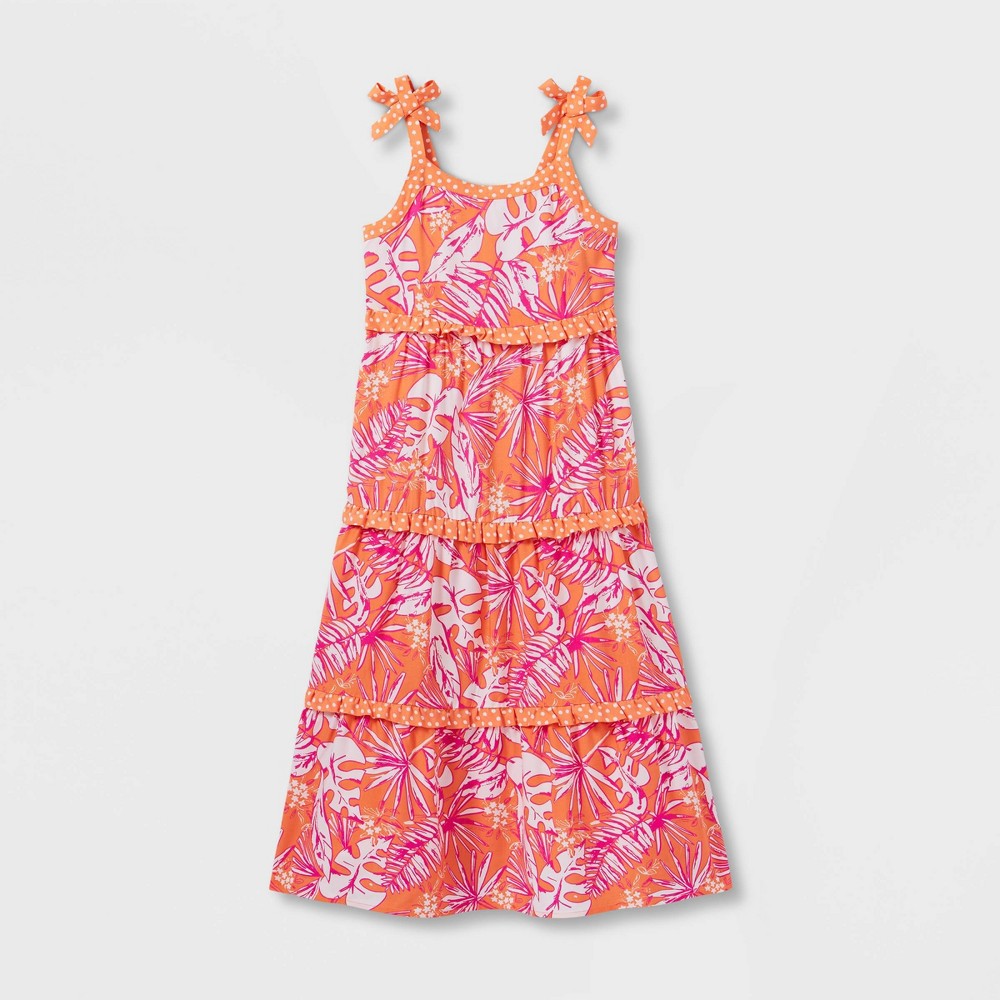 XXL Girls' Sleeveless Mixed Media Tiered Maxi Dress - Cat & Jack Orange XXL Plus