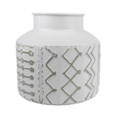6.75" Aaliyah Gray Multi Pattern Boho Chic Style Decorative Metal Vase