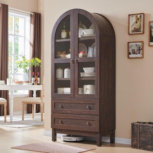 71″ Tall Arched Pantry Cabinet with 2 Drawers & Adjustable Shelves & glass doors, Modern Farmhouse kitchen Storage Cabinet - 1 of 4