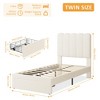 Twin Bed Frame with Under-Bed Drawer, Upholstered Platform Bed with Wave Headboard for Kids/Girls - 2 of 4