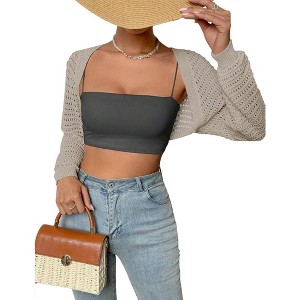 Womens Bolero Cropped Crochet Shrug Sweater Knit Cardigans with Lantern Sleeve Drop Shoulder Knit Bolero Sweater - 1 of 4